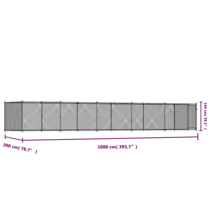 Hondenhok Met Deur 10X2X1,5 M Gegalvaniseerd Staal Grijs 10 x 2 x 1.5 m 1 deur