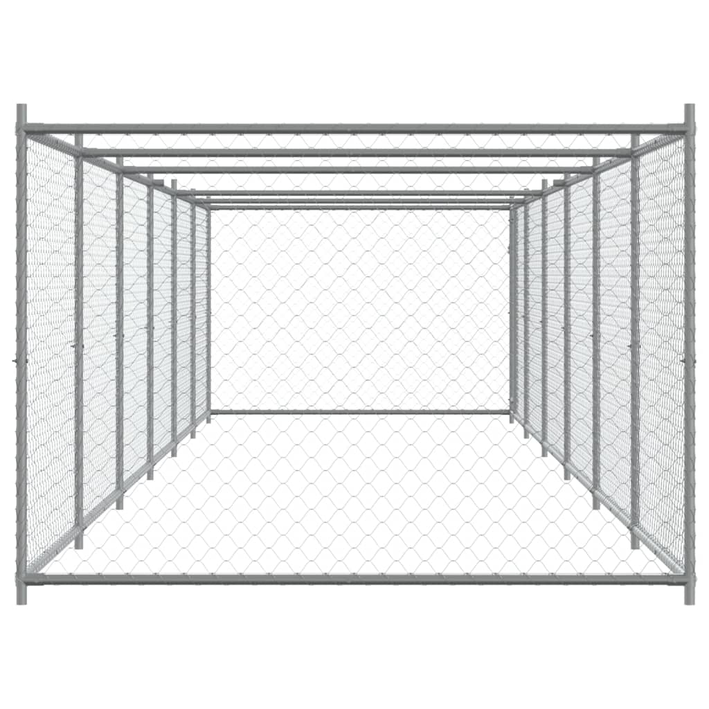 Hondenhok Met Deur 12X2X1,5 M Gegalvaniseerd Staal Grijs 12 x 2 x 1.5 m 1 deur