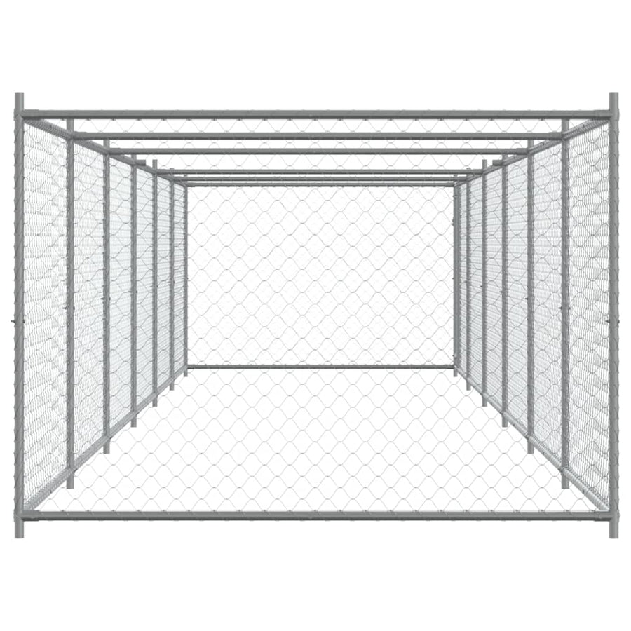 Hondenhok Met Deur 12X2X1,5 M Gegalvaniseerd Staal Grijs 12 x 2 x 1.5 m 1 deur