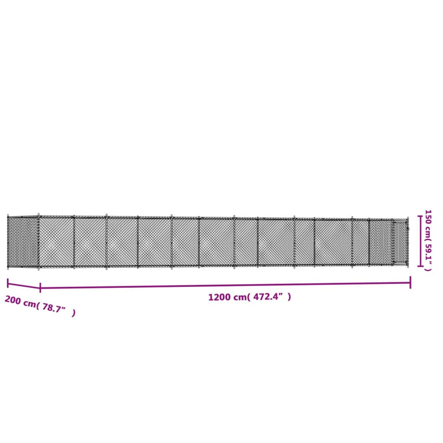 Hondenhok Met Deur 12X2X1,5 M Gegalvaniseerd Staal Grijs 12 x 2 x 1.5 m 1 deur