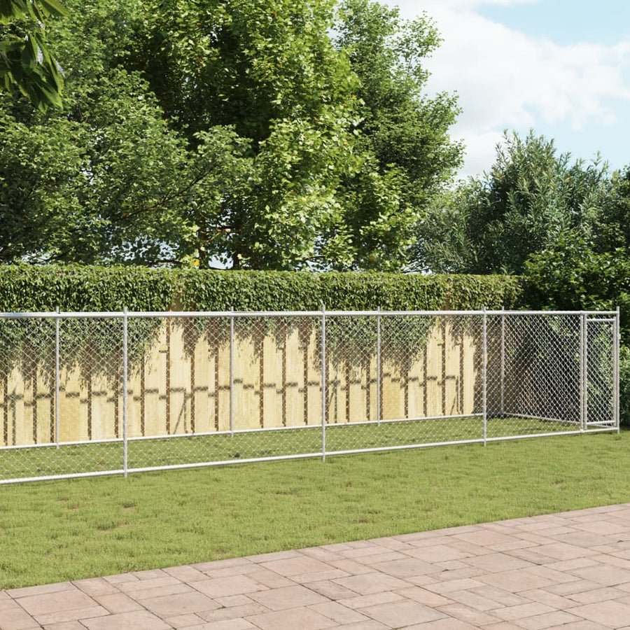 Hondenhok Met Deur 12X2X1,5 M Gegalvaniseerd Staal Grijs 12 x 2 x 1.5 m 1 deur