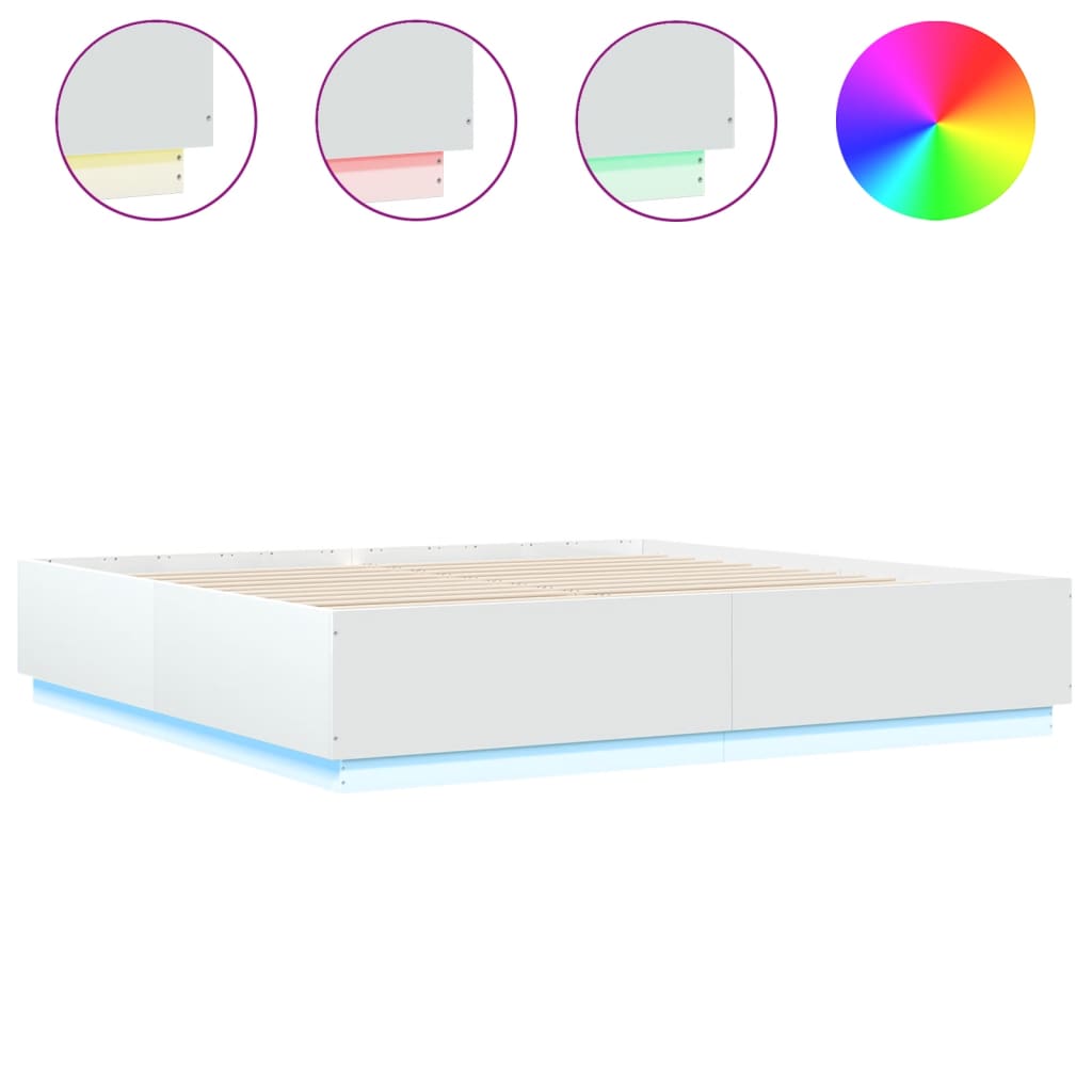 Bedframe Met Led-Verlichting Bewerkt Hout Wit 200X200 Cm Donkerbruin