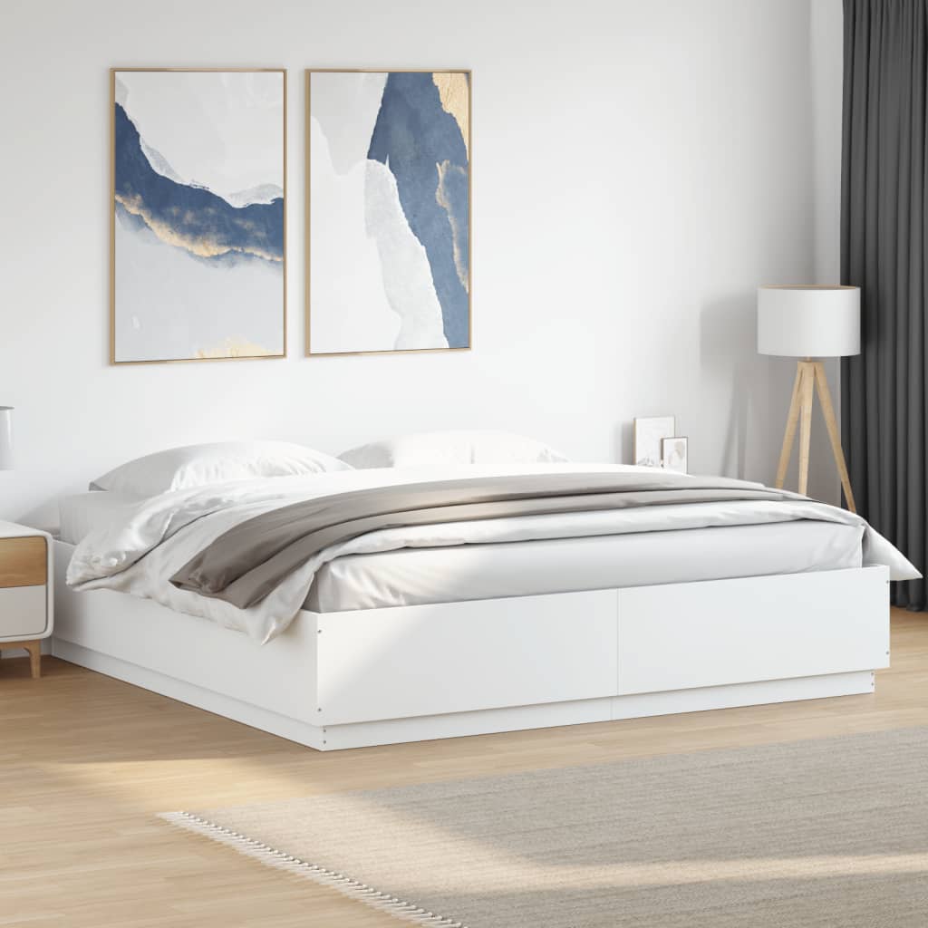 Bedframe Met Led-Verlichting Bewerkt Hout Wit 200X200 Cm Donkerbruin