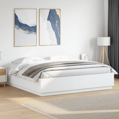 Bedframe Met Led-Verlichting Bewerkt Hout Wit 200X200 Cm Donkerbruin