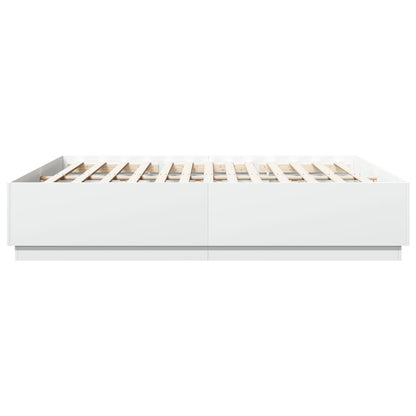 Bedframe Met Led-Verlichting Bewerkt Hout Wit 200X200 Cm Donkerbruin