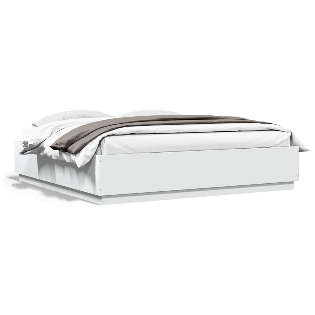 Bedframe Met Led-Verlichting Bewerkt Hout Wit 200X200 Cm Donkerbruin