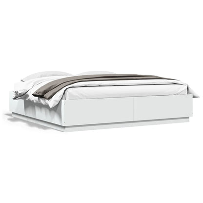 Bedframe Met Led-Verlichting Bewerkt Hout Wit 200X200 Cm Donkerbruin
