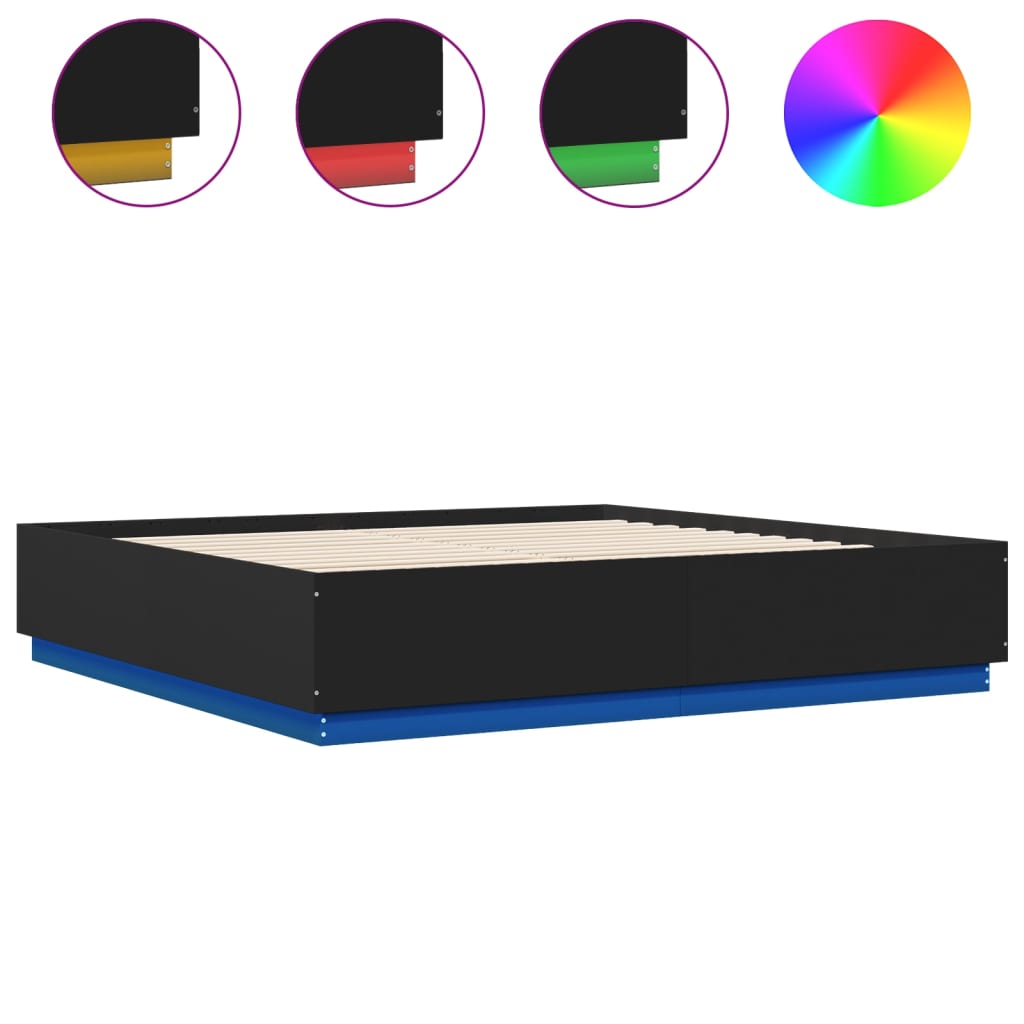 Bedframe Met Led-Verlichting Bewerkt Hout Zwart 200X200 Cm Donkerbruin