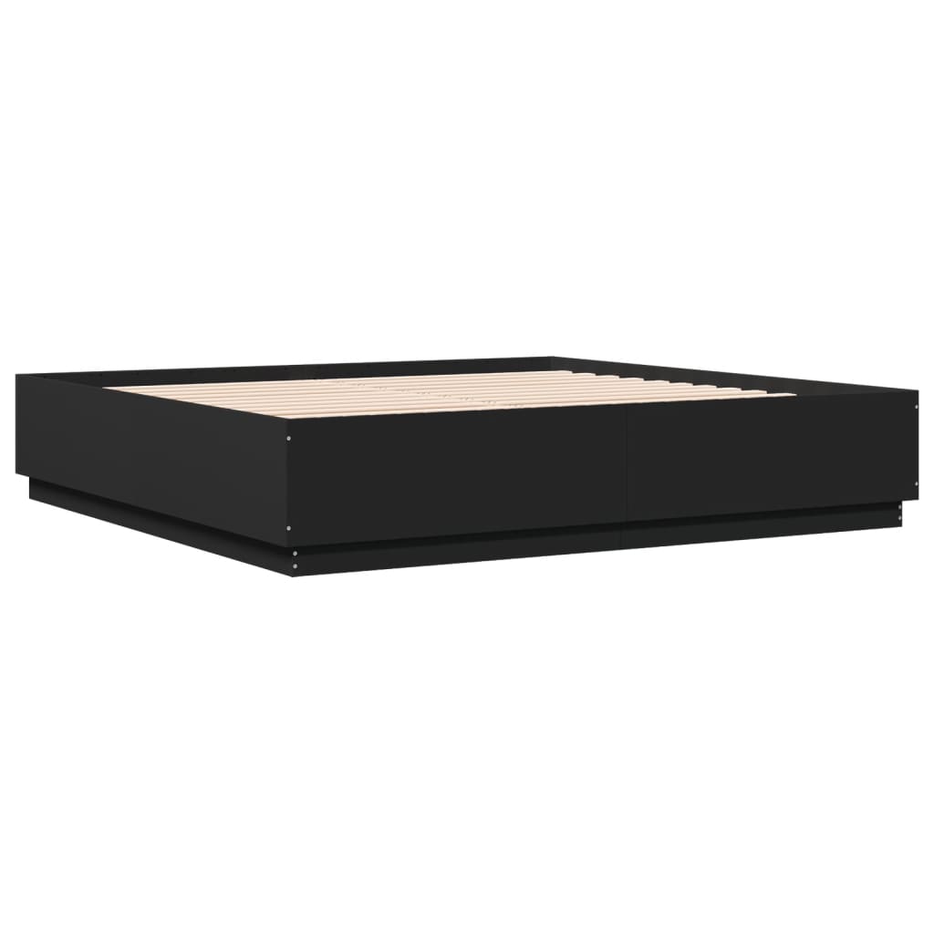 Bedframe Met Led-Verlichting Bewerkt Hout Zwart 200X200 Cm Donkerbruin