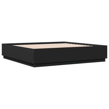 Bedframe Met Led-Verlichting Bewerkt Hout Zwart 200X200 Cm Donkerbruin