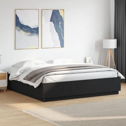Bedframe Met Led-Verlichting Bewerkt Hout Zwart 200X200 Cm Donkerbruin
