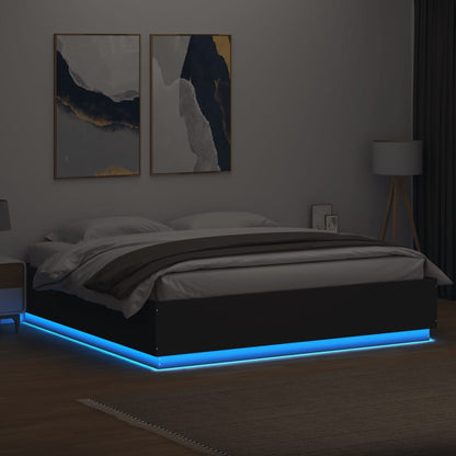 Bedframe Met Led-Verlichting Bewerkt Hout Zwart 200X200 Cm Donkerbruin