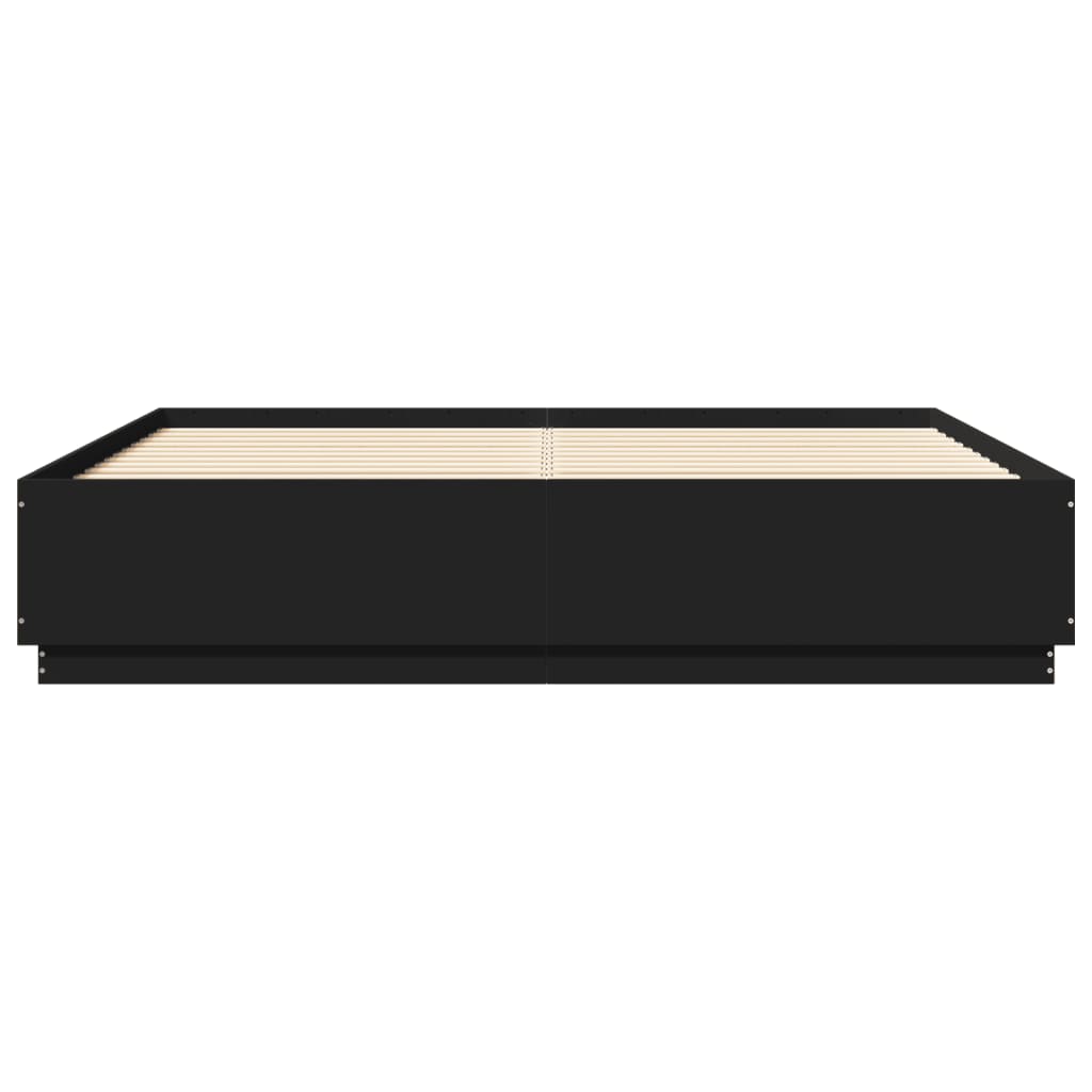 Bedframe Met Led-Verlichting Bewerkt Hout Zwart 200X200 Cm Donkerbruin