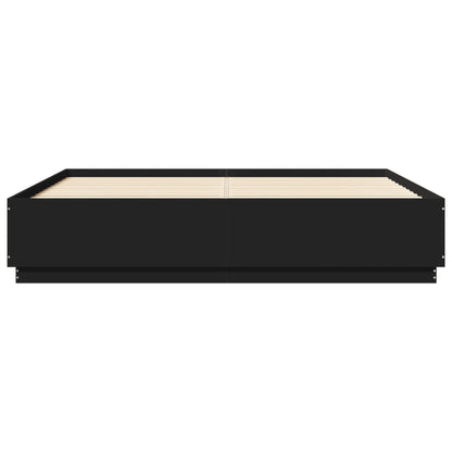 Bedframe Met Led-Verlichting Bewerkt Hout Zwart 200X200 Cm Donkerbruin