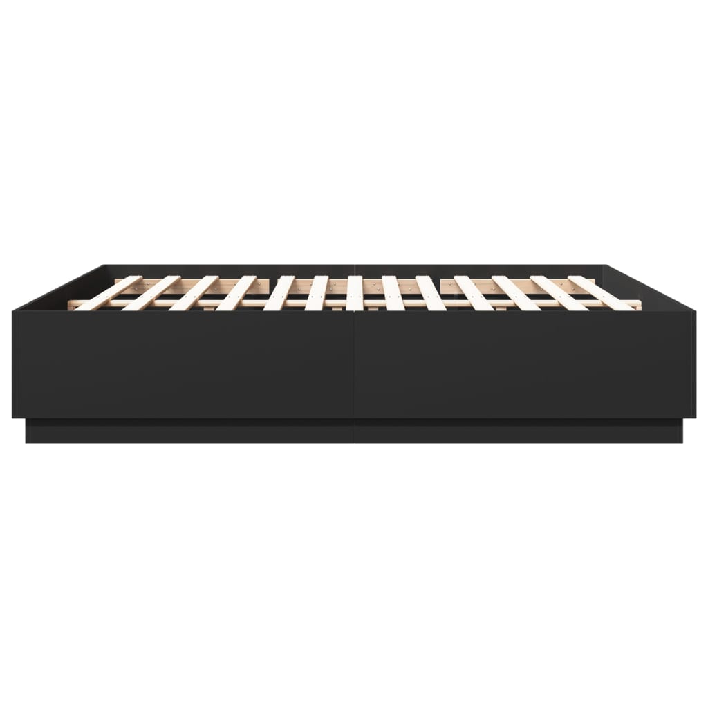 Bedframe Met Led-Verlichting Bewerkt Hout Zwart 200X200 Cm Donkerbruin