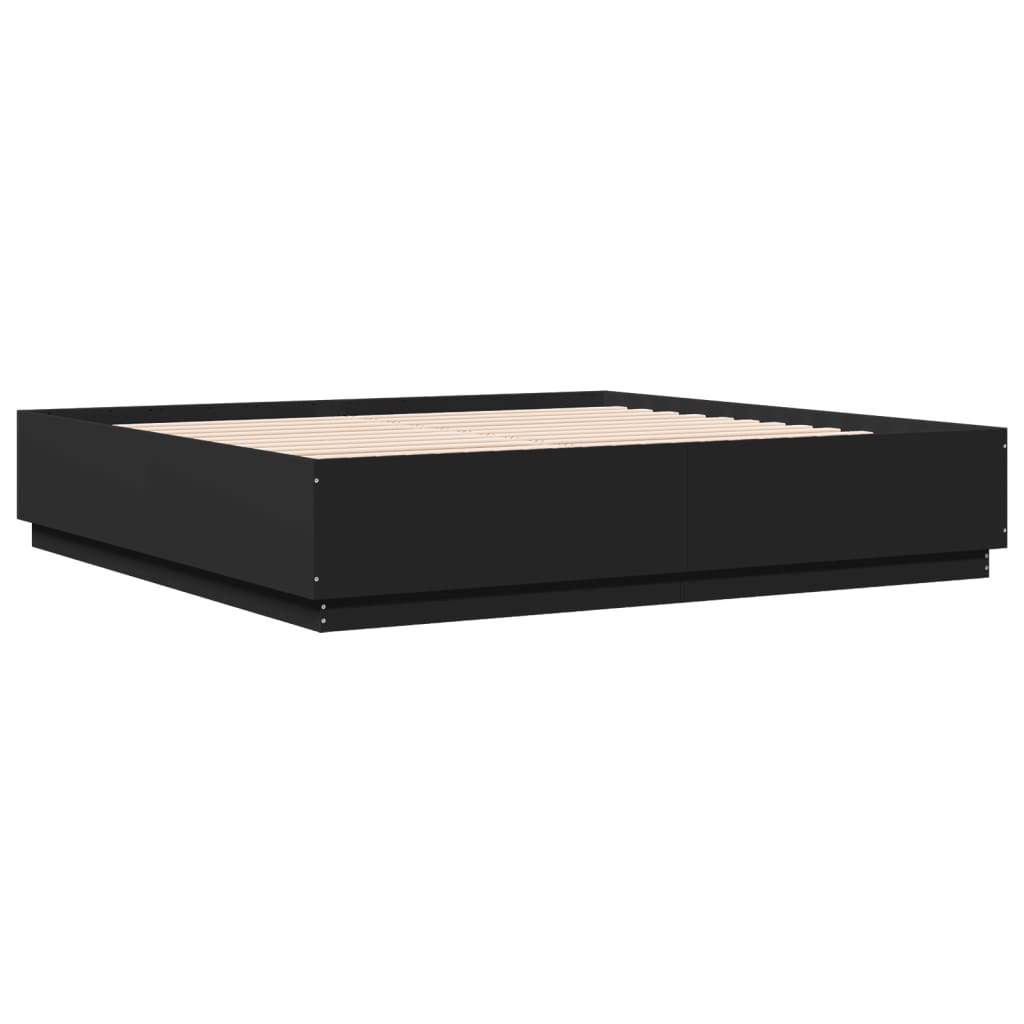 Bedframe Met Led-Verlichting Bewerkt Hout Zwart 200X200 Cm Donkerbruin