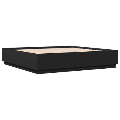 Bedframe Met Led-Verlichting Bewerkt Hout Zwart 200X200 Cm Donkerbruin