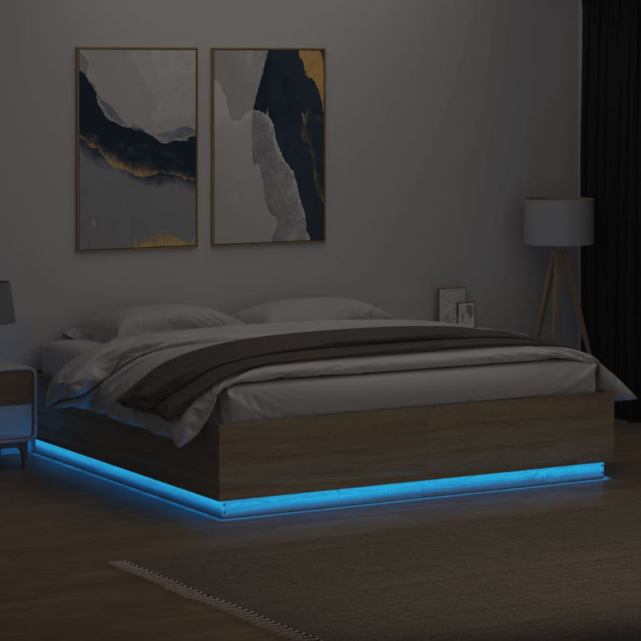 Bedframe Met Led-Verlichting Sonoma Eiken 200X200 Cm
