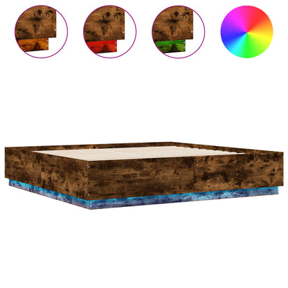 Bedframe Met Led-Verlichting Gerookt Eikenkleurig 200X200 Cm