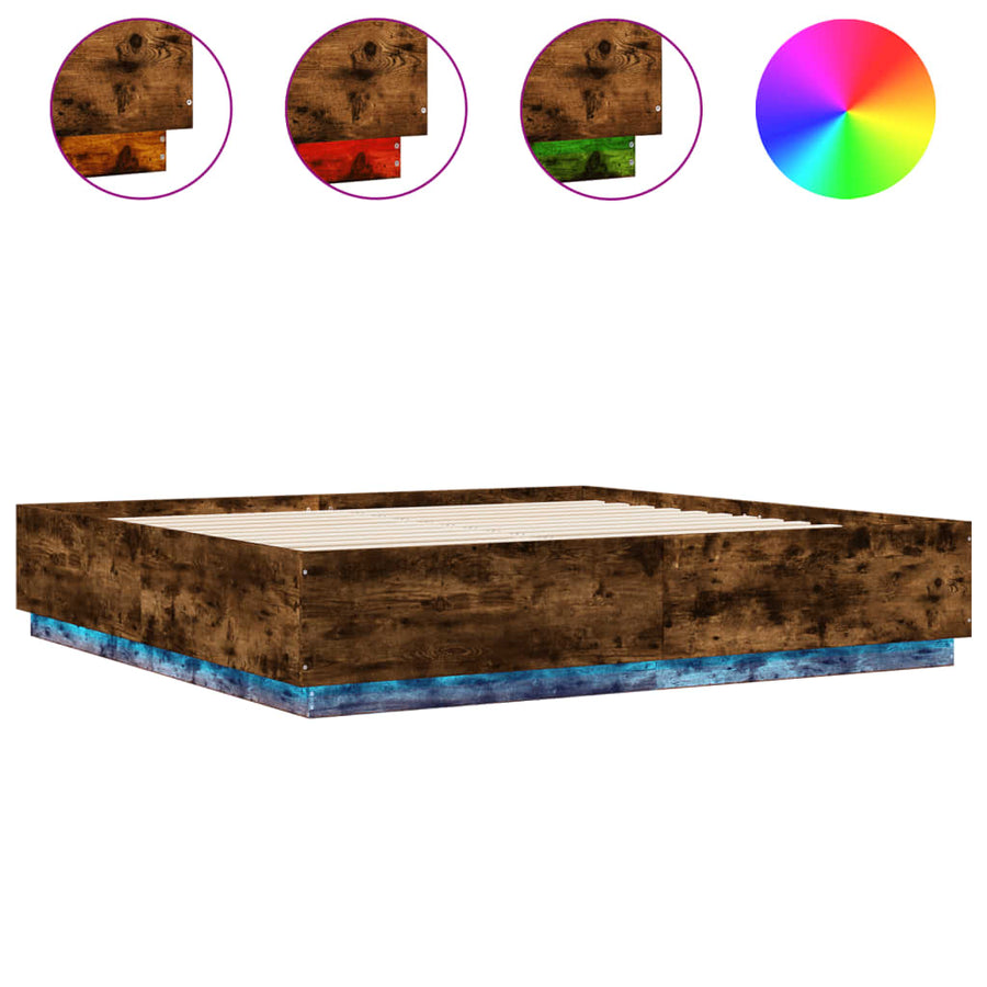 Bedframe Met Led-Verlichting Gerookt Eikenkleurig 200X200 Cm