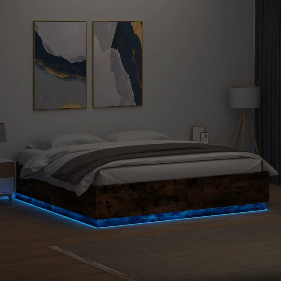 Bedframe Met Led-Verlichting Gerookt Eikenkleurig 200X200 Cm