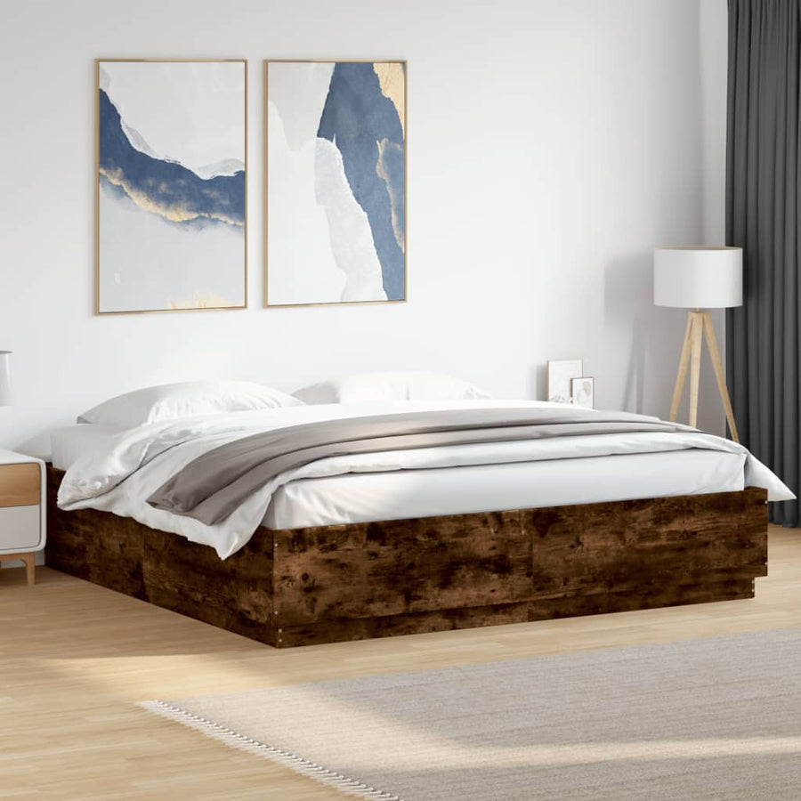 Bedframe Met Led-Verlichting Gerookt Eikenkleurig 200X200 Cm