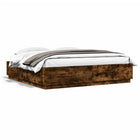 Bedframe 200x200 cm gerookt eiken met LED-verlichting