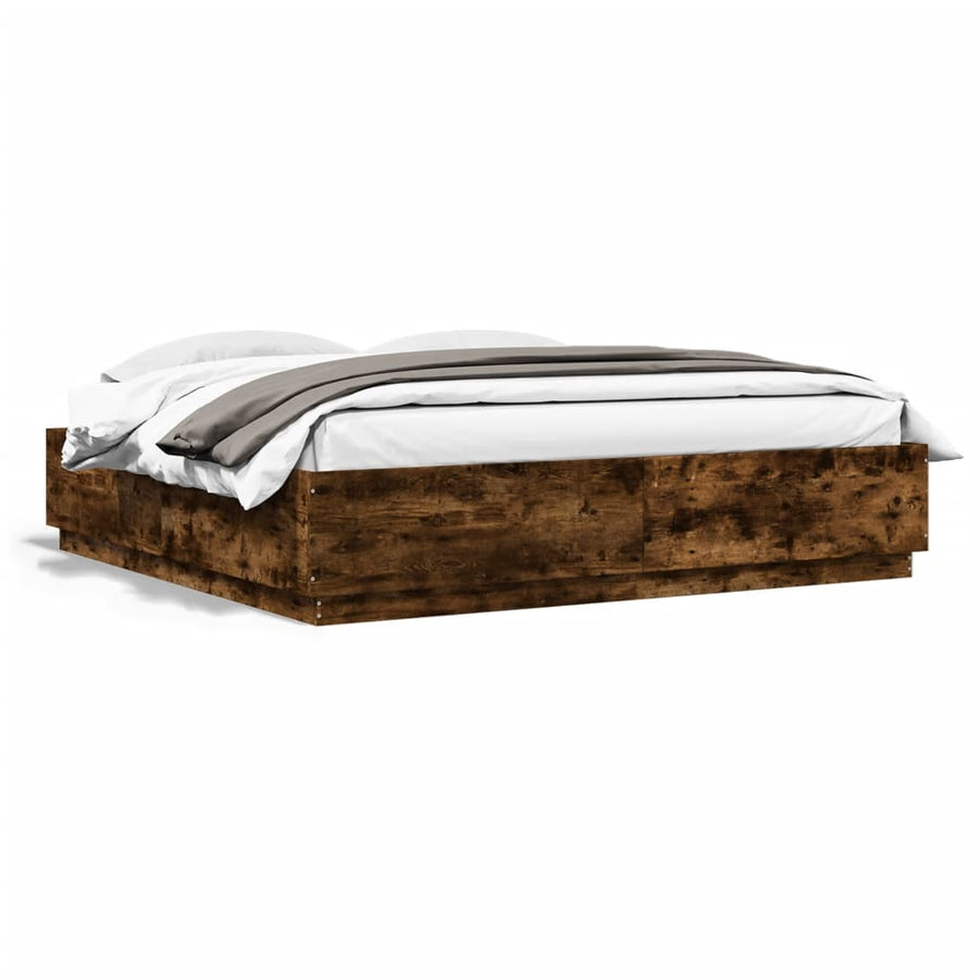 Bedframe Met Led-Verlichting Gerookt Eikenkleurig 200X200 Cm
