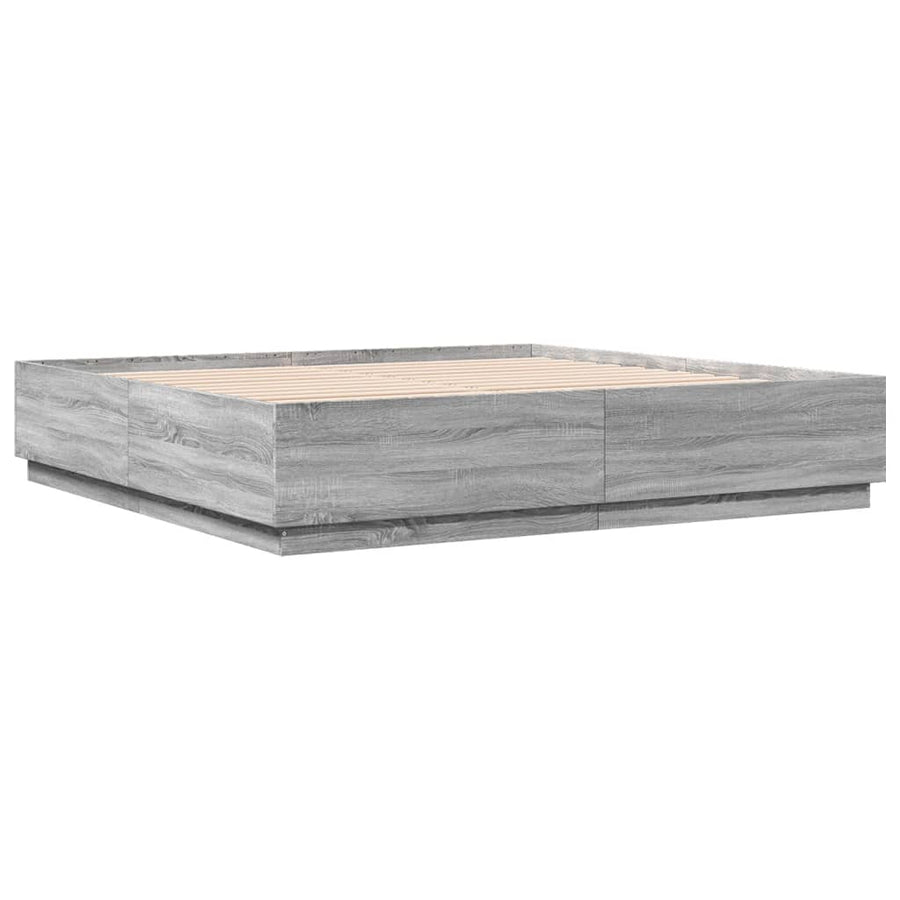 Bedframe Met Led-Verlichting Grijs Sonoma Eiken 200X200 Cm Donkerbruin