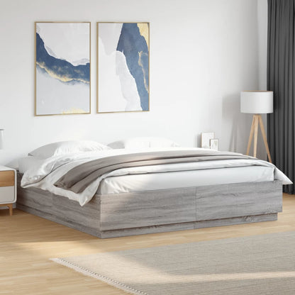 Bedframe Met Led-Verlichting Grijs Sonoma Eiken 200X200 Cm Donkerbruin