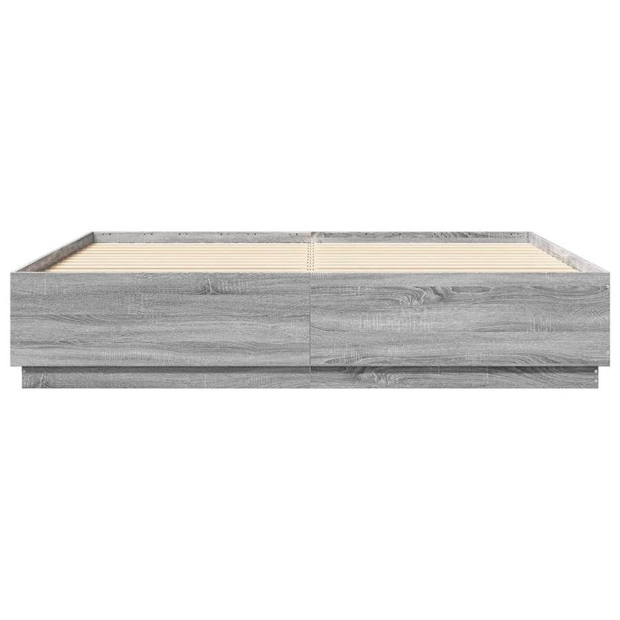 Bedframe Met Led-Verlichting Grijs Sonoma Eiken 200X200 Cm Donkerbruin