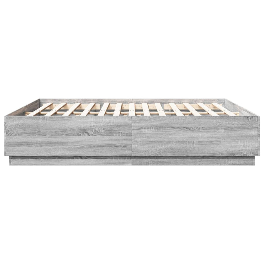 Bedframe Met Led-Verlichting Grijs Sonoma Eiken 200X200 Cm Donkerbruin