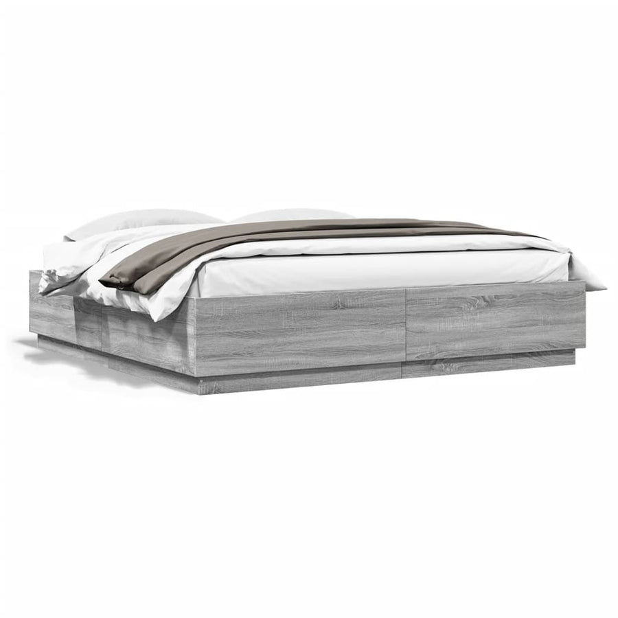 Bedframe Met Led-Verlichting Grijs Sonoma Eiken 200X200 Cm Donkerbruin