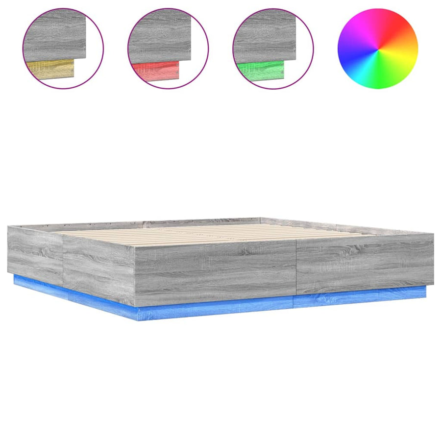 Bedframe Met Led-Verlichting Grijs Sonoma Eiken 180X200 Cm Donkerbruin