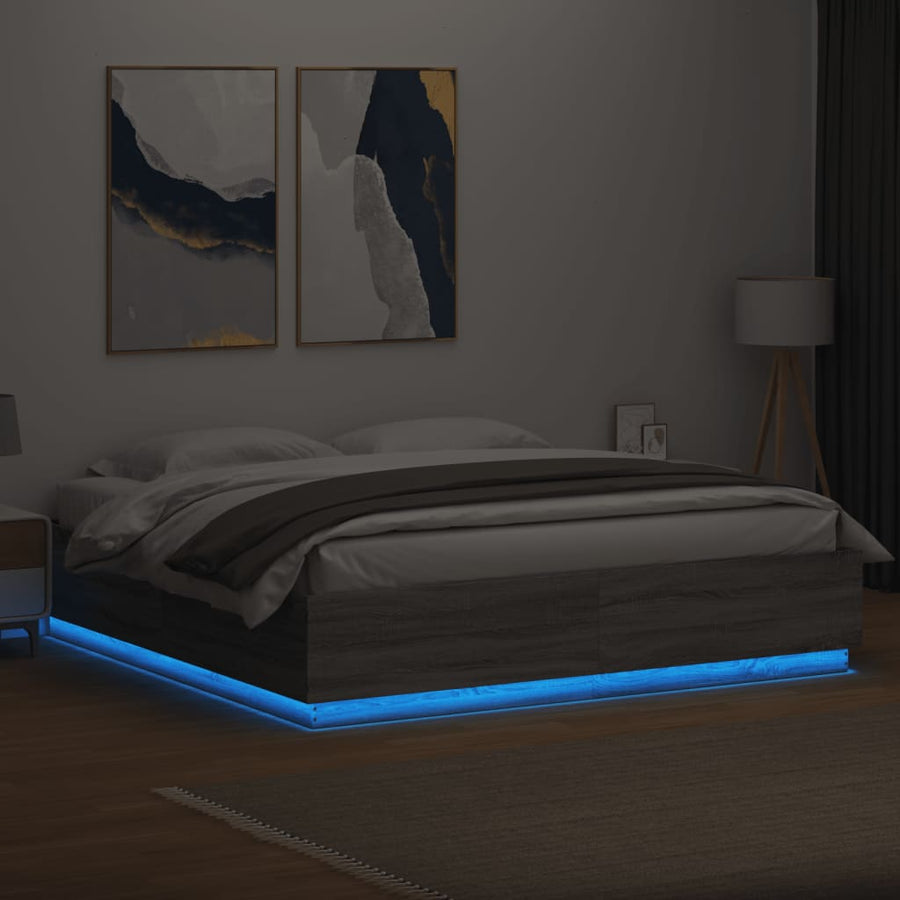 Bedframe Met Led-Verlichting Grijs Sonoma Eiken 180X200 Cm Donkerbruin