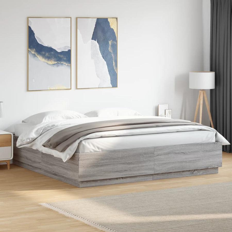Bedframe Met Led-Verlichting Grijs Sonoma Eiken 180X200 Cm Donkerbruin