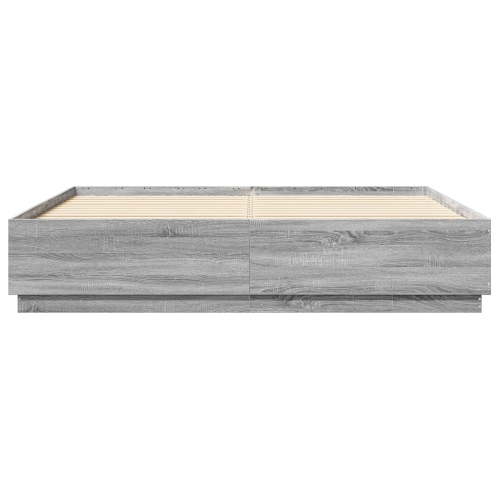 Bedframe Met Led-Verlichting Grijs Sonoma Eiken 180X200 Cm Donkerbruin
