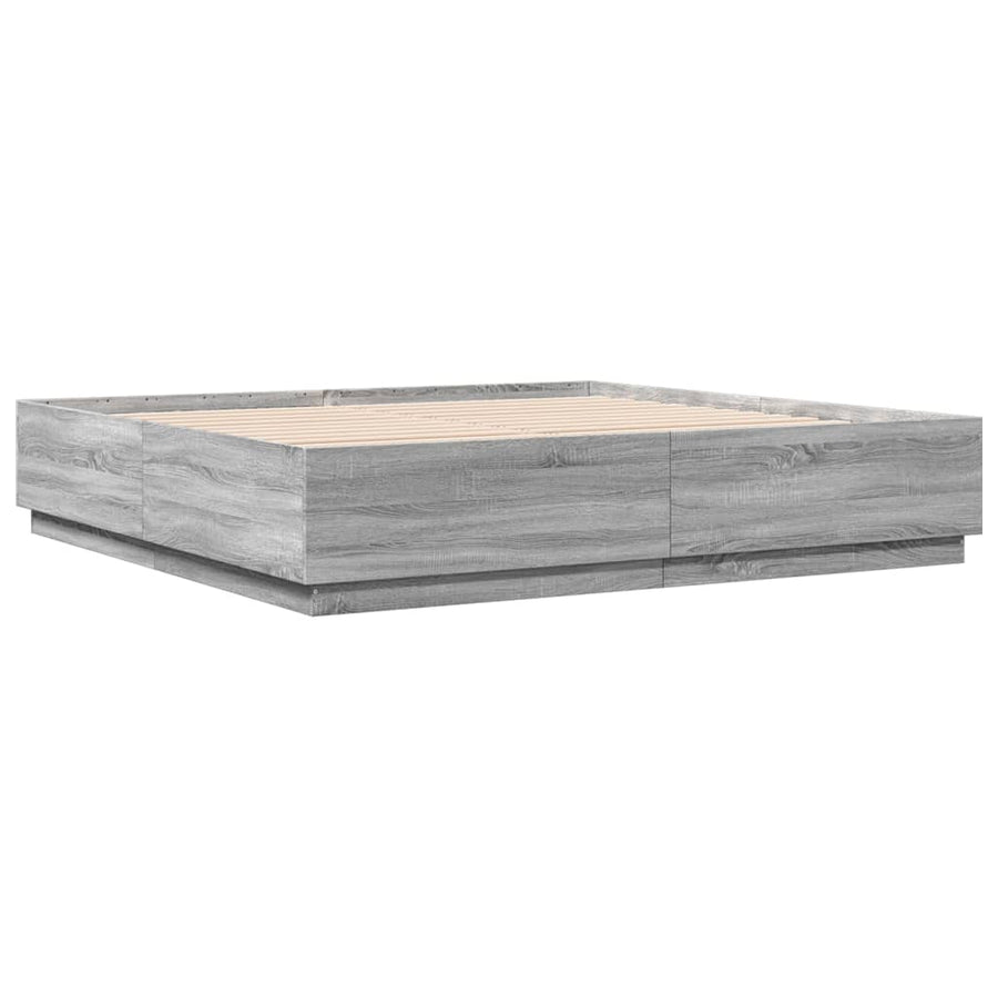 Bedframe Met Led-Verlichting Grijs Sonoma Eiken 180X200 Cm Donkerbruin