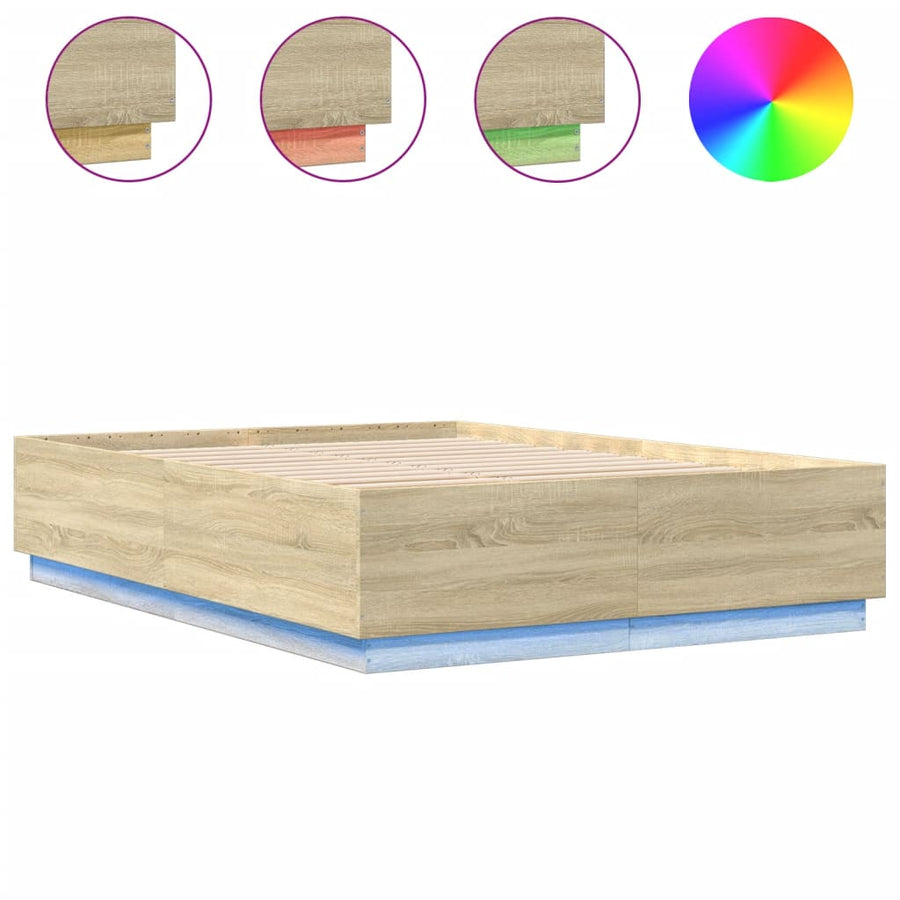 Bedframe Met Led-Verlichting Sonoma Eikenkleurig 160X200 Cm Donkerbruin