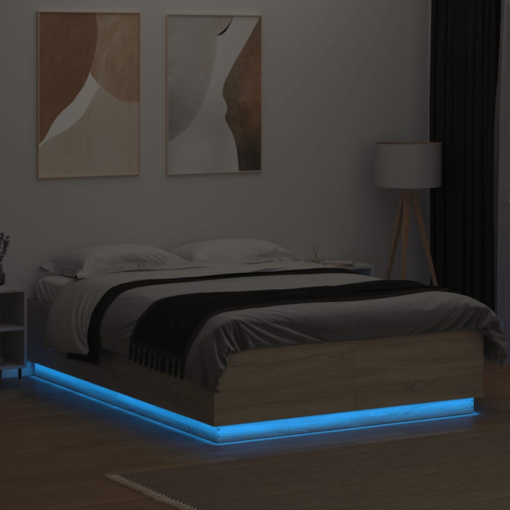 Bedframe Met Led-Verlichting Sonoma Eikenkleurig 160X200 Cm Donkerbruin