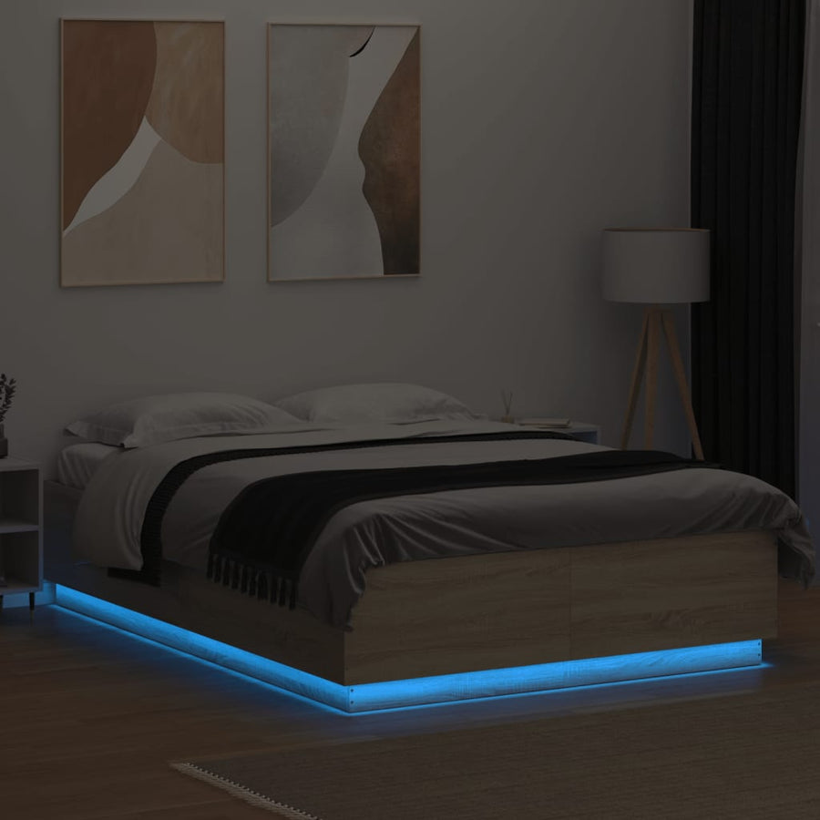 Bedframe Met Led-Verlichting Sonoma Eikenkleurig 160X200 Cm Donkerbruin