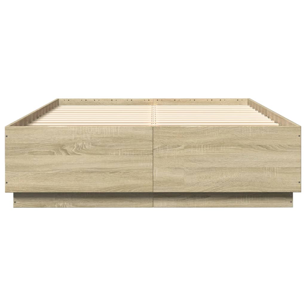 Bedframe Met Led-Verlichting Sonoma Eikenkleurig 160X200 Cm Donkerbruin