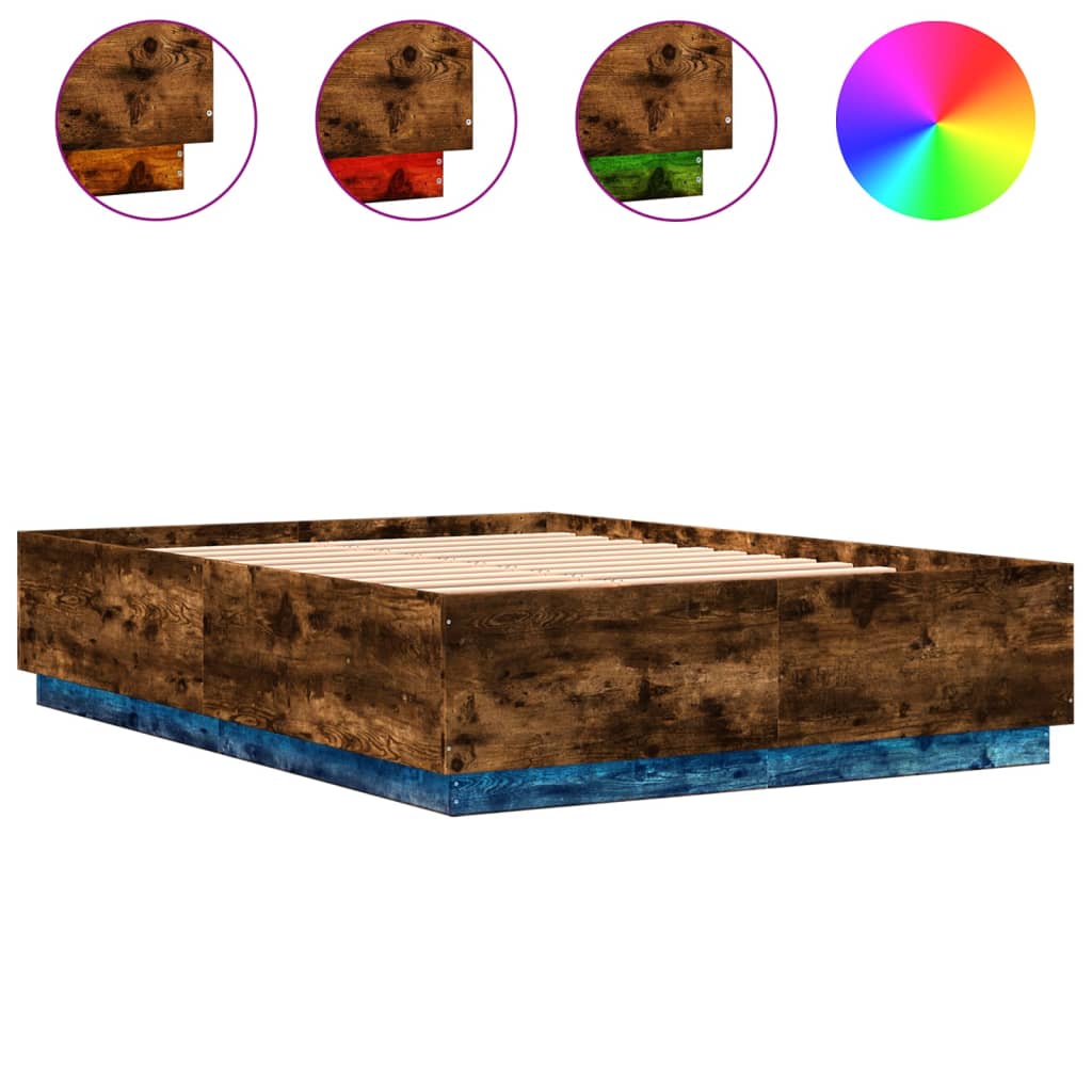 Bedframe met LED-verlichting gerookt eikenkleurig 160x200 cm