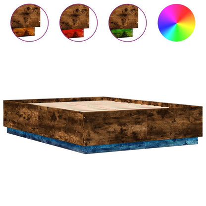 Bedframe met LED-verlichting gerookt eikenkleurig 160x200 cm