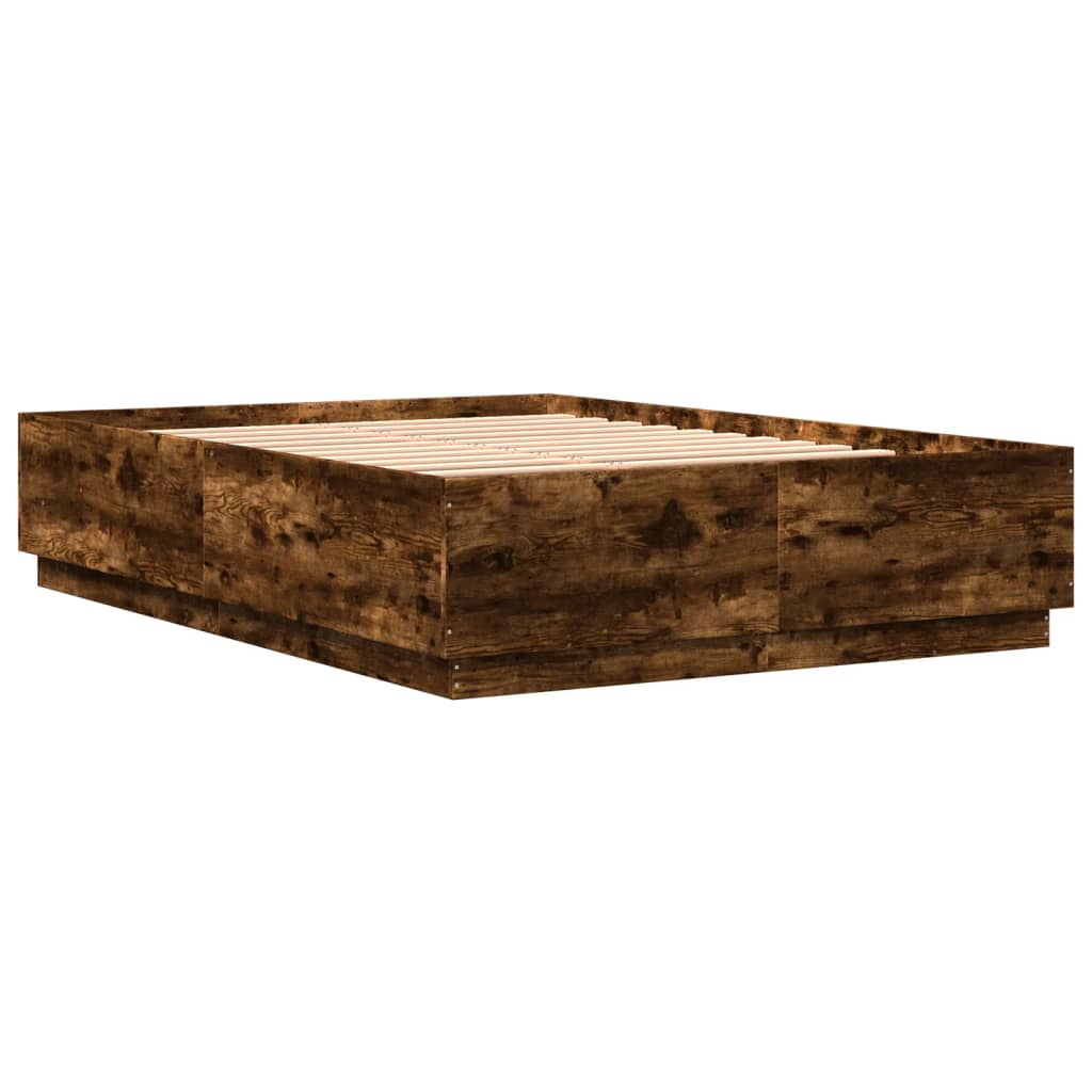Bedframe met LED-verlichting gerookt eikenkleurig 160x200 cm