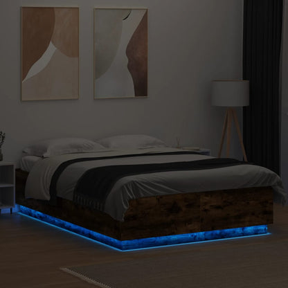 Bedframe met LED-verlichting gerookt eikenkleurig 160x200 cm