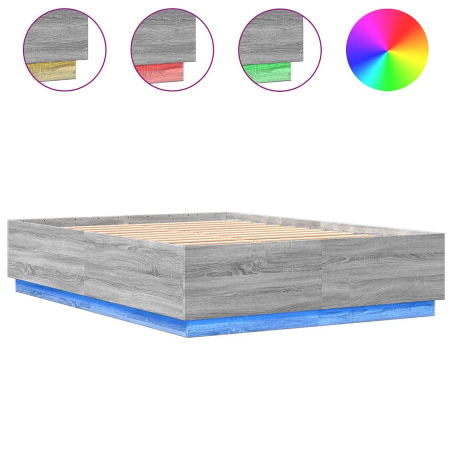 Bedframe Met Led-Verlichting Grijs Sonoma Eiken 160X200 Cm Donkerbruin