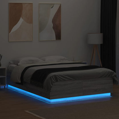 Bedframe Met Led-Verlichting Grijs Sonoma Eiken 160X200 Cm Donkerbruin