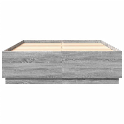 Bedframe Met Led-Verlichting Grijs Sonoma Eiken 160X200 Cm Donkerbruin