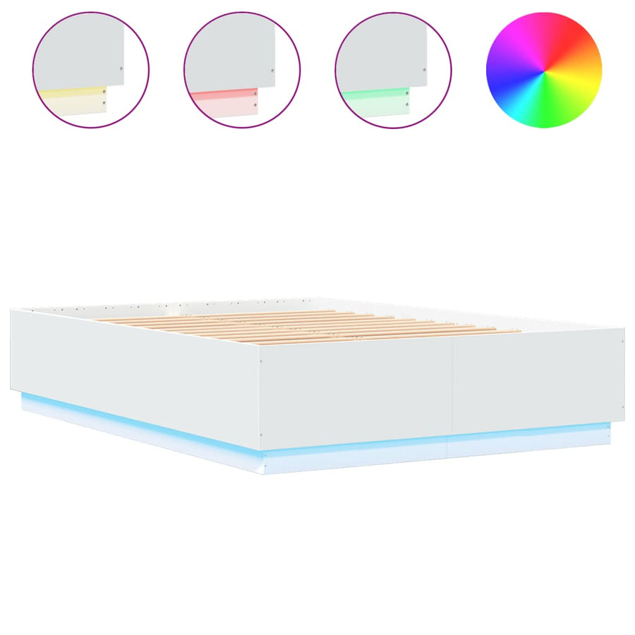 Bedframe Met Led-Verlichting Bewerkt Hout Wit 150X200 Cm